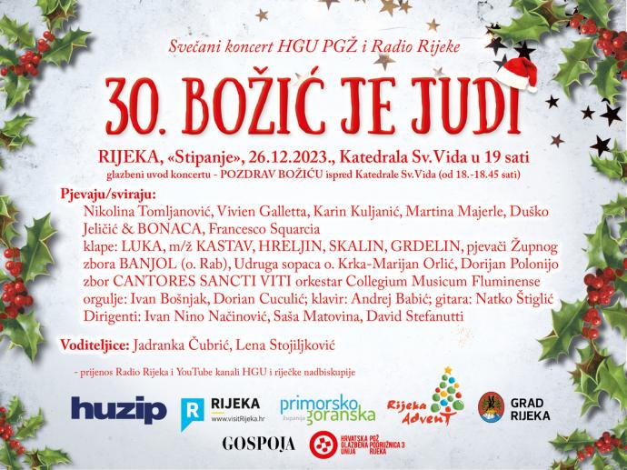 30. "Božić je judi" 2023. - Rijeka, 26.12.2023. Katedrala Sv. Vida u 19 h