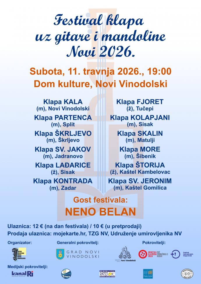 Festival klapa uz gitare i mandoline Novi 2026.
