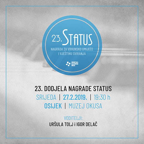 Nagrada Status 2019. - Muzej okusa, Osijek 27.2.2019. - objavljen glazbeni program!