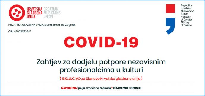 HITNO - Zahtjev za dodjelu potpore nezavisnim profesionalcima u kulturi